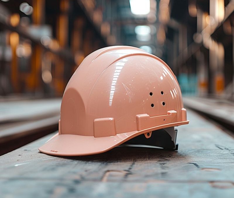 A hard hat sitting on a factory floor, illustrating a post on asset menegament